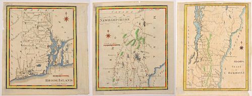 3 Hand-Colored Engraved New England Maps