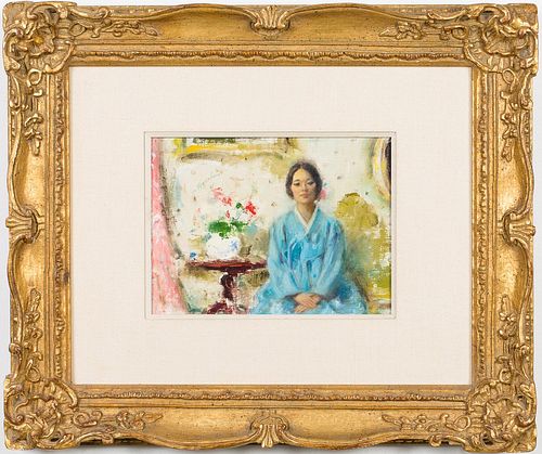 4642606: Samuel Oppenheim (New York, 1901-1992), Oriental
 Lady in Blue, Oil on Canvas TF1SL