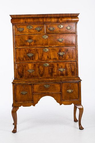4642619: Queen Anne Walnut Highboy, the Top 18th Century, the Base Later TF1SJ
