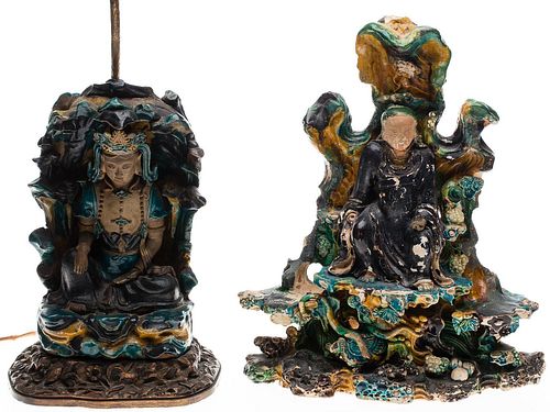 4642620: Two Chinese Ceramic Figures, One Mounted as a Lamp TF1SC