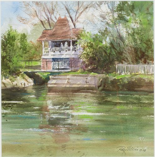4642623: Ray Ellis (Martha's Vineyard/Georgia 1921-2013),
 House on the Shore, Watercolor on Paper TF1SL