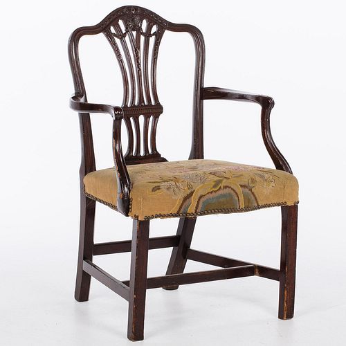 4642631: George III Mahogany Open Armchair with Needlepoint
 Upholstery, 18th Century TF1SJ