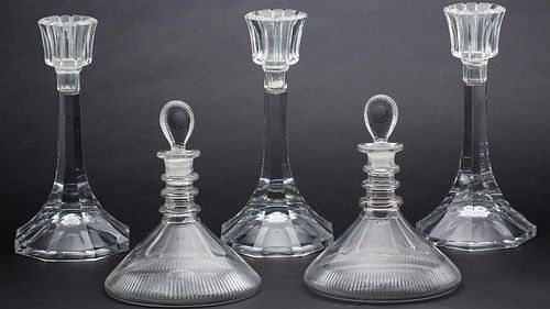 4642639: Three Orrefors Candlesticks and Two Ship's Decanters TF1SF