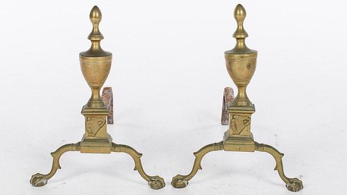 4642648: Pair of George III Brass Urn-Form Andirons, 18th Century TF1SJ