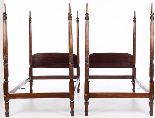 4642670: Pair of George III Style Mahogany Four Poster Single Beds TF1SJ