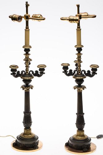 4642673: Pair of Louis XVI Style Four Light Candelabras
 Now Mounted as Lamps, 20th Century TF1SJ