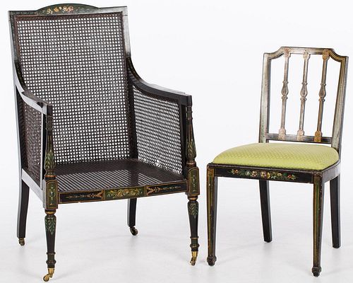 4642684: Regency Style Black Painted Caned Library Armchair
 and Similar Painted Side Chair TF1SJ