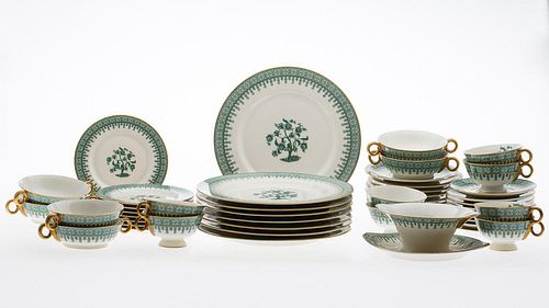 4642709: Havilland Green Cambridge Porcelain Dinnerware, 37 pcs TF1SF