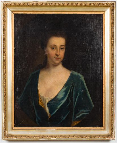 4642724: English School, Portrait of a Woman in a Blue Dress,
 Oil on Canvas, 18th Century TF1SL