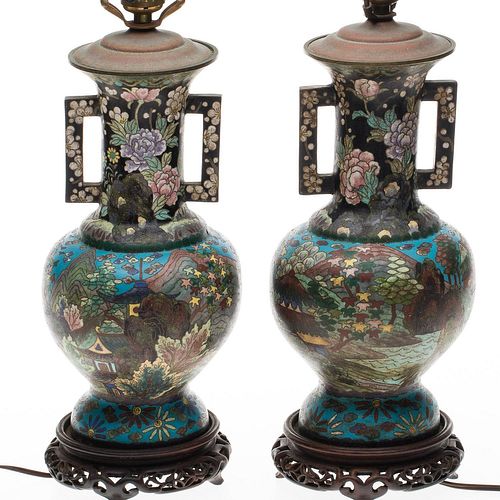 4642731: Two Similar Chinese CloisonnÃ© Vases Now Mounted as Lamps TF1SC