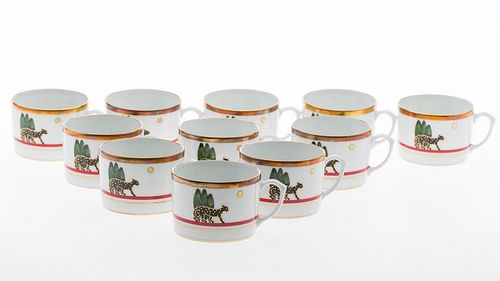 4642764: 11 Cartier Limoges Porcelain Tea Cups with Jaguar Design TF1SF