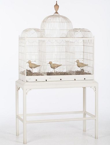 4642766: White Painted Birdcage on Stand, 20th Century TF1SJ