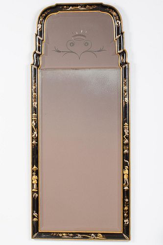 4642771: Queen Anne Style Black Jappaned Mirror, 20th Century TF1SJ