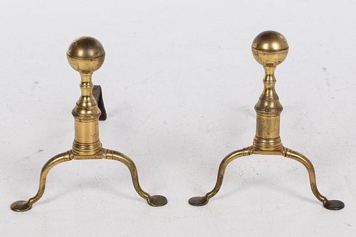 4642783: Pair of Small Brass Ball-Top Andirons, 18th/19th Century TF1SJ
