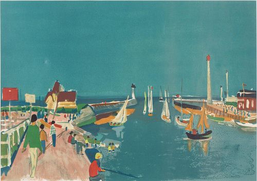 4642819: Probably Jacques Potin (French, b. 1920), Harbor Scene, Lithograph TF1SO