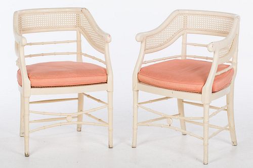 4642824: Pair of White Painted Bamboo Style Caned Armchairs, 20th Century TF1SJ