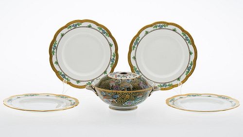 4642826: Four Mintons for Tiffany Gold Edge Plates and an
 English Ceramic Ashworth Potpourri TF1SF