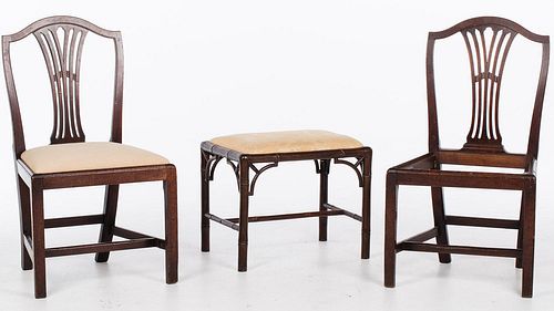 4642836: Two George III Mahogany Side Chairs and a Faux
 Bamboo Stool, 18th Century and Later TF1SJ