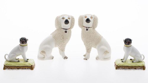4642840: Pair of English Staffordshire Style Dogs and Pair
 of Italian Ceramic Pugs, 20th Century TF1SF