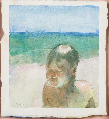4642843: Bowdish (American, 20th Century), Child at Seashore,
 Watercolor on Paper TF1SL