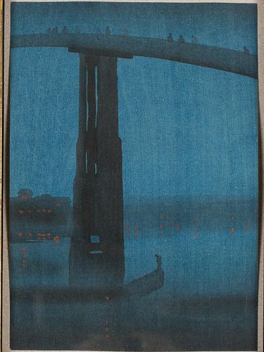 4642845: Contemporary Japanese Style Print of a Boat Under a Bridge. TF1SC