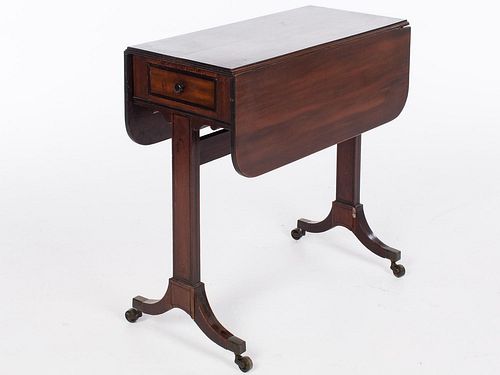 4660499: Regency Mahogany Drop Leaf Trestle Table, 19th Century TF1SJ