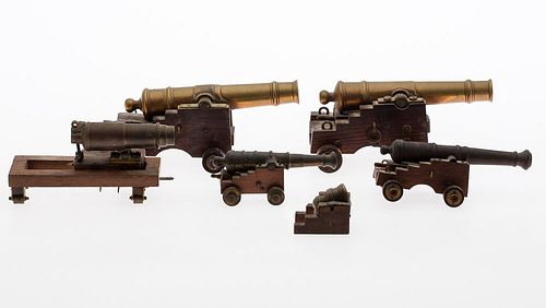 4542840: Group of 6 Brass Cannons on Wood Stands KL5CJ