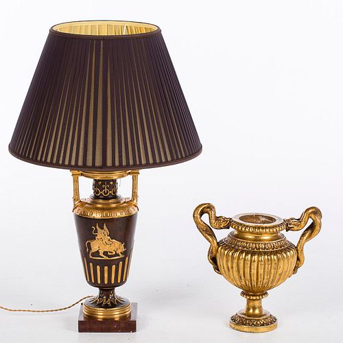 4542841: Neoclassical Style Gilt-Metal Mounted Lamp and a Giltwood Urn KL5CJ
