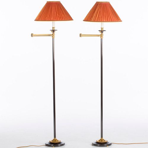 4542917: Pair of Bagues Brass and Steel Swing-Arm Floor Lamps KL5CJ