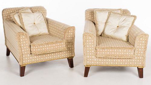 4542920: Pair of Upholstered Tan, Cream andPale Green Club Chairs KL5CJ
