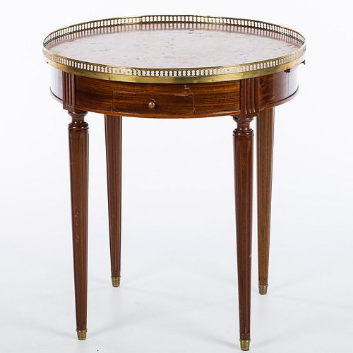 4542926: Louis XVI Style Mahogany and Marble Top Circular
 Bouillotte Table, Late 19th/ Early 20th C KL5CJ