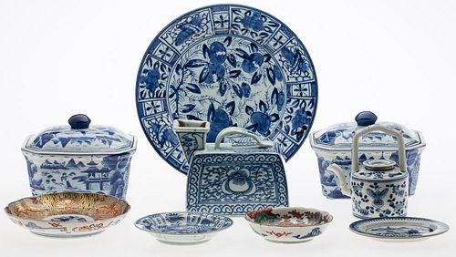4542928: 7 Asian and Middle Eastern Blue and White Table
 Articles and 2 Imari Plates, 19th C and Later KL5CC