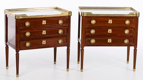 4542929: Pair of Louis XVI Style Marble Top Bedside Chests, 20th Century KL5CJ