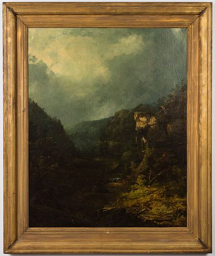4542932: American School, Mountainous Landscape, Oil on Canvas, 19th Century KL5CL