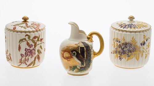 4542945: Two Royal Worcester Biscuit Boxes and a Pitcher, 19th Century KL5CF