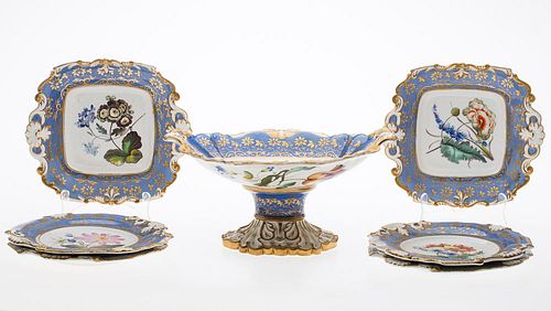 4542954: Group of English Floral Painted Porcelain with
 Blue Borders, 19th Century KL5CF