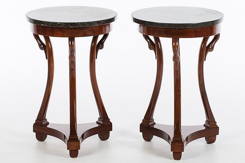4542974: Two Empire Style Mahogany and Marble Top Circular Side Tables KL5CJ
