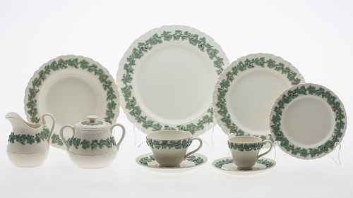 4542982: Large Wedgwood Queensware Celadon on Cream Porcelain
 Service, 70 pieces KL5CF