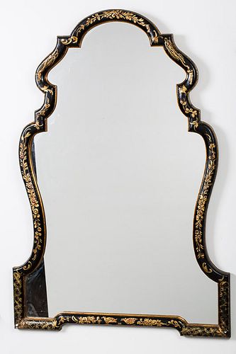 4542992: Queen Anne Style Black Japanned Tombstone Shaped Mirror, 20th Century KL5CJ