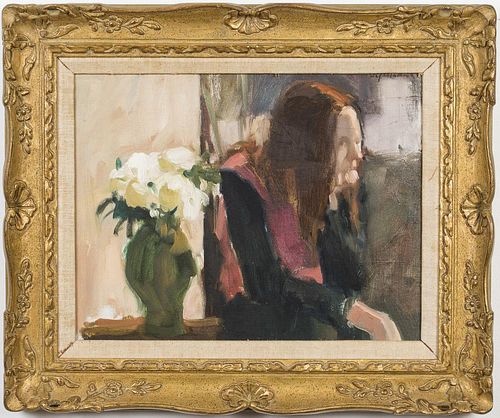 4542993: Richard Segalman (New York, b. 1934), Seated Woman
 with Flowers, Oil on Canvas KL5CL
