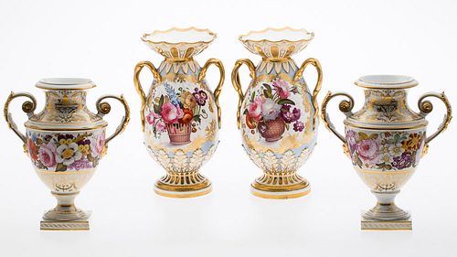 4543023: Pair of Bloor Derby Urns and Another Pair of Floral
 Painted Vases, 19th Century KL5CF
