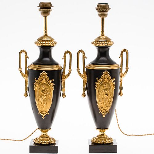 4543031: Pair of Patinated and Gilt-Metal Urns Now Mounted as Lamps KL5CJ