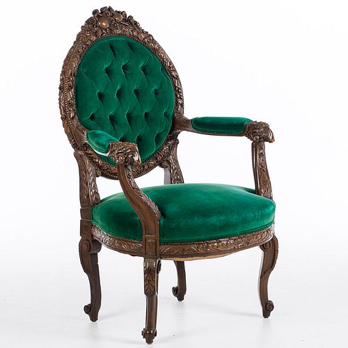 4543051: Continental Stained Beechwood Heavily Carved Open
 Armchair, Late 19th/Early 20th Century KL5CJ