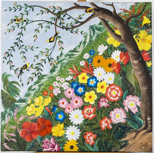 4543052: Fernand Pierre (Haitian, 1919-2002), Floral Landscape, Oil on Canvas KL5CL