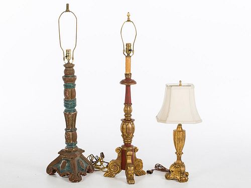 4543057: 3 Italian Style Three-Footed Painted Wood Lamps KL5CJ