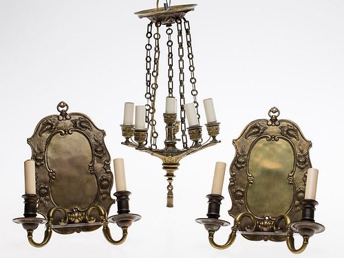 4543059: Pair of Bradley and Hubbard Style Wall Sconces
 and Small Six-Light Chandelier KL5CJ