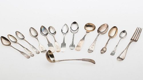 4543096: Misc. Group of Silver and Coin Silver Flatware, 14 pieces KL5CQ