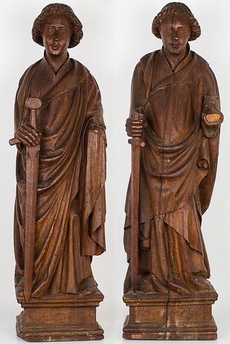 4419863: Carved Oak Figures of Saint Crispin and Saint Crispinian,
 Probably German or French, 15th C H7KBL