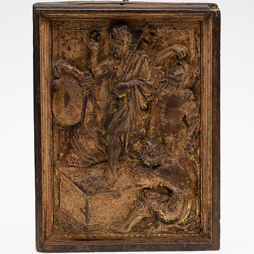 4419864: Gilt and Polychrome Painted Carved Panel Depicting
 the Resurrection, 16th Century H7KBL
