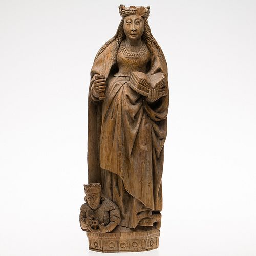 4419871: Flemish Carved Figure of St. Catherine, Early 16th Century H7KBL